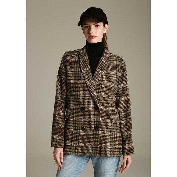 Deluc Maverick Blazer Plaid Oversized Preppy Coat Brown tan Black Large - Picture 1 of 14